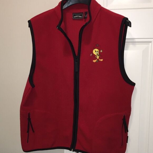 Tweetie Tweety Bird Red Zipper ski winter snowboard fall Fleece trail Vest L - Picture 1 of 5
